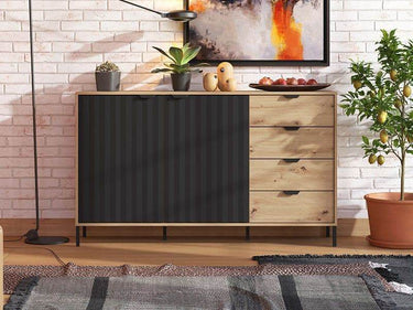 Vilamoura Artisan Oak Effect and Black Sideboard: Modern Storage Unit with Ample Space - UK Luxury Furniture